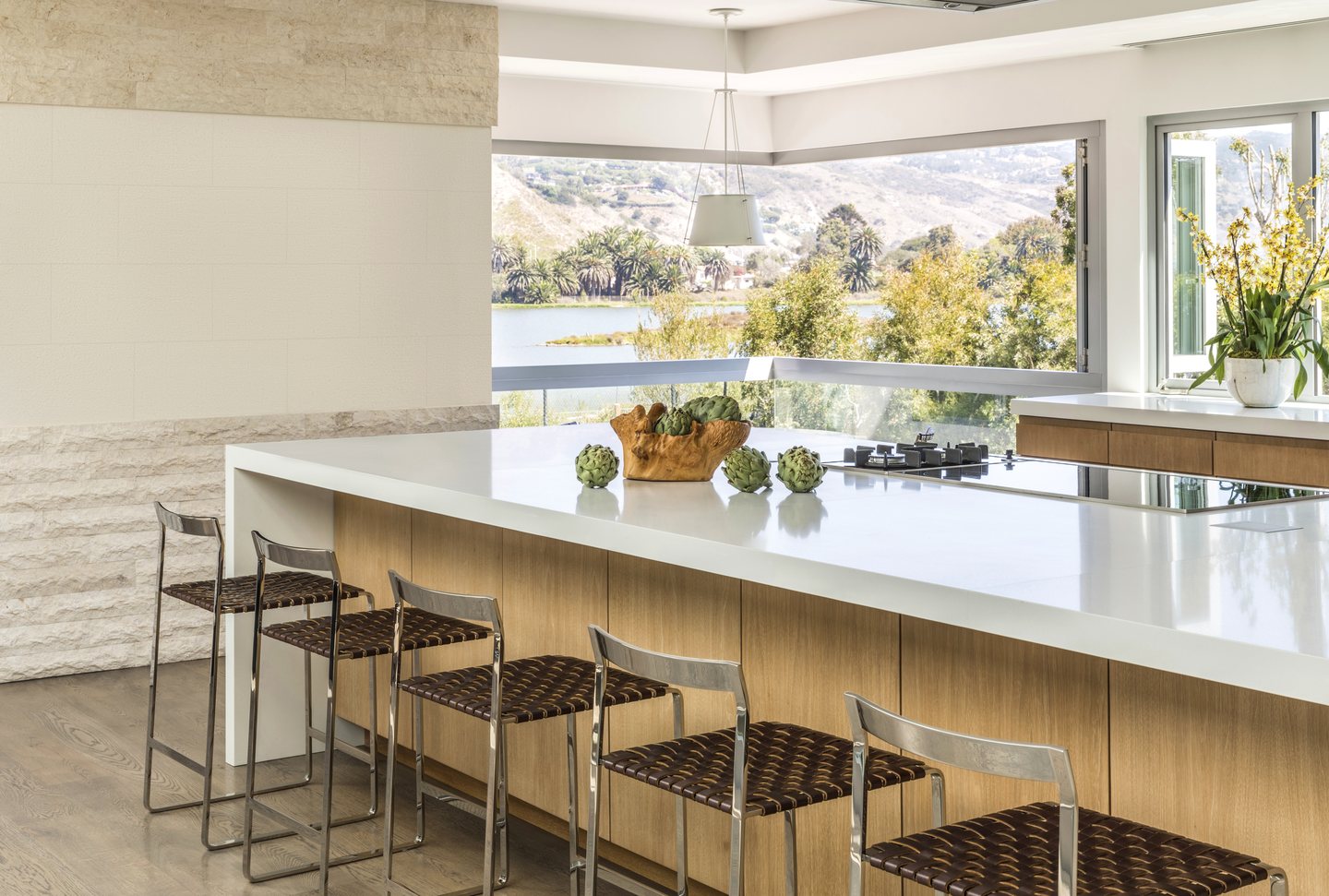 Malibu kitchen opening to ocean light, Naomi Stroh Interiors