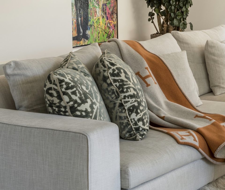 Material detail from a Malibu residence seating vignette