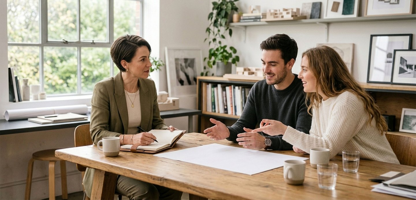 Naomi listening to clients during an initial design consultation